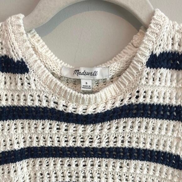 Madewell Crochet-Knit Crewneck Sweater Tank In Bright Ivory Navy Size S - Picture 5 of 7